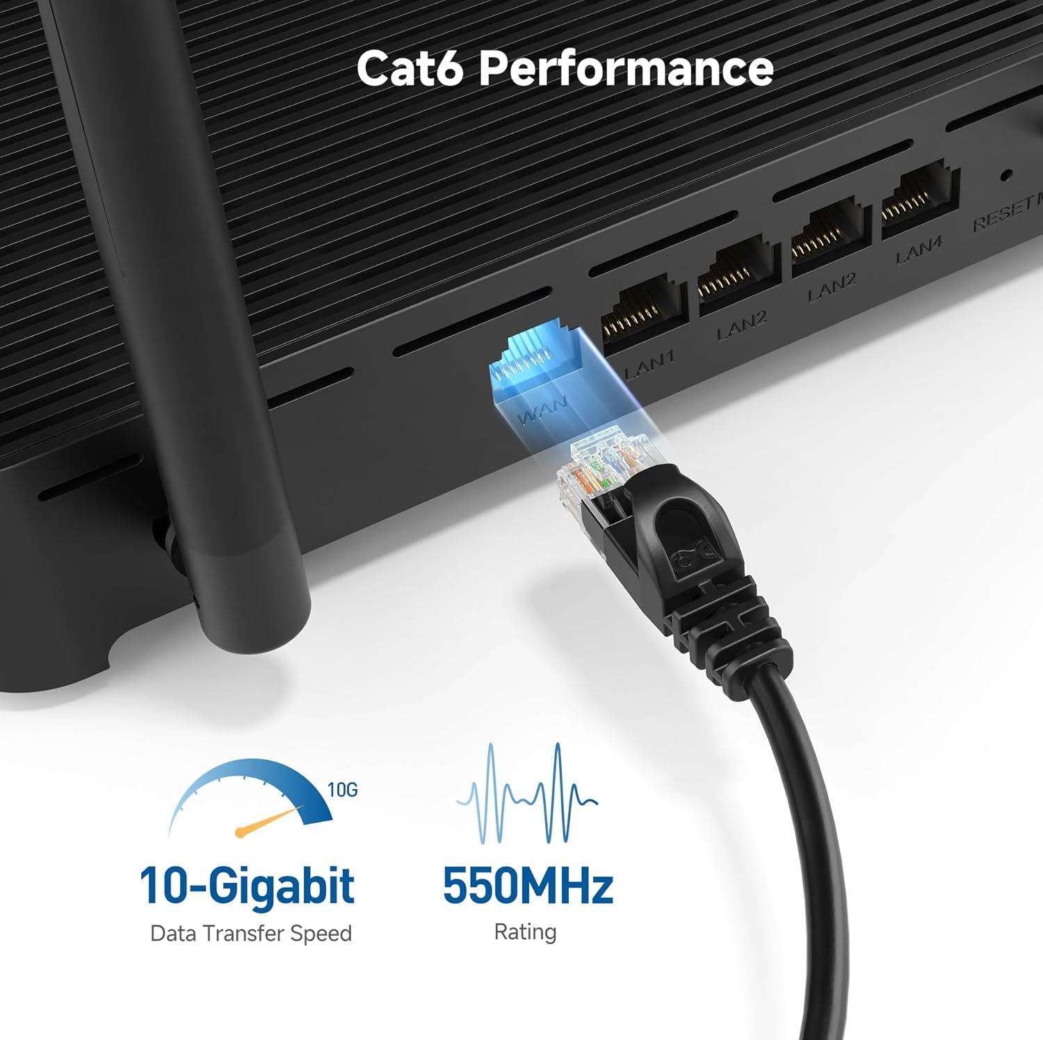 Cable Matters 10Gbps 5-Pack Snagless Cat 6 Ethernet Cable - Slim Profile Cat 6 Cable, Cat6 Cord, Thin Ethernet Cord, Black