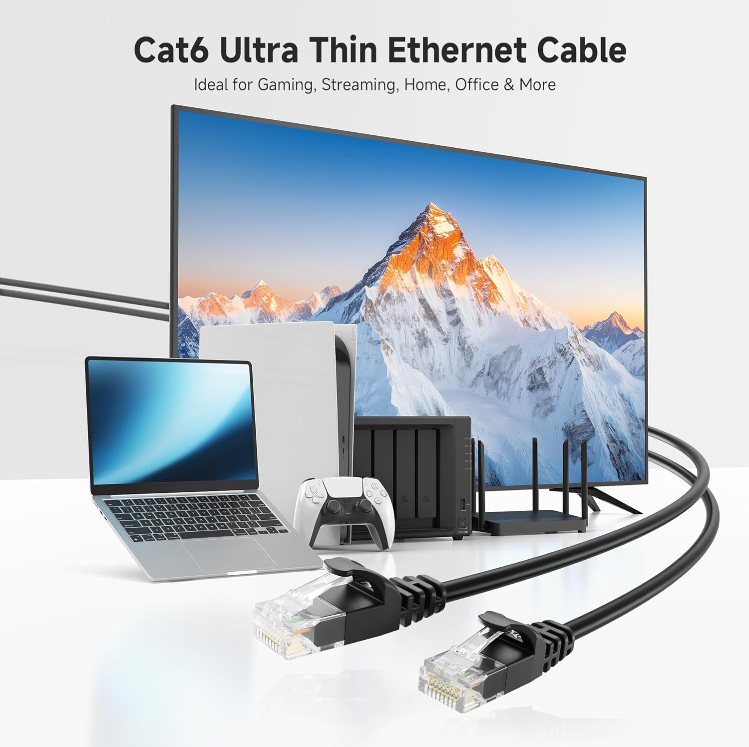Cable Matters 10Gbps 5-Pack Snagless Cat 6 Ethernet Cable - Slim Profile Cat 6 Cable, Cat6 Cord, Thin Ethernet Cord, Black